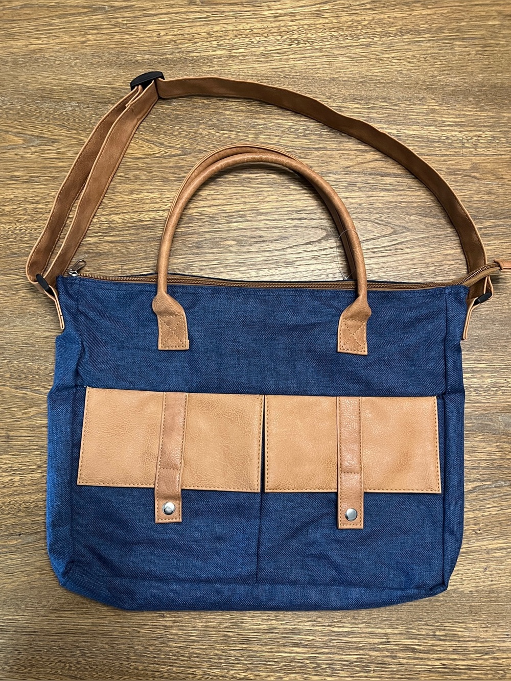 Unisex Classic Courier Organizer Blue Bag with Brown Trim –Lightweight & Stylish